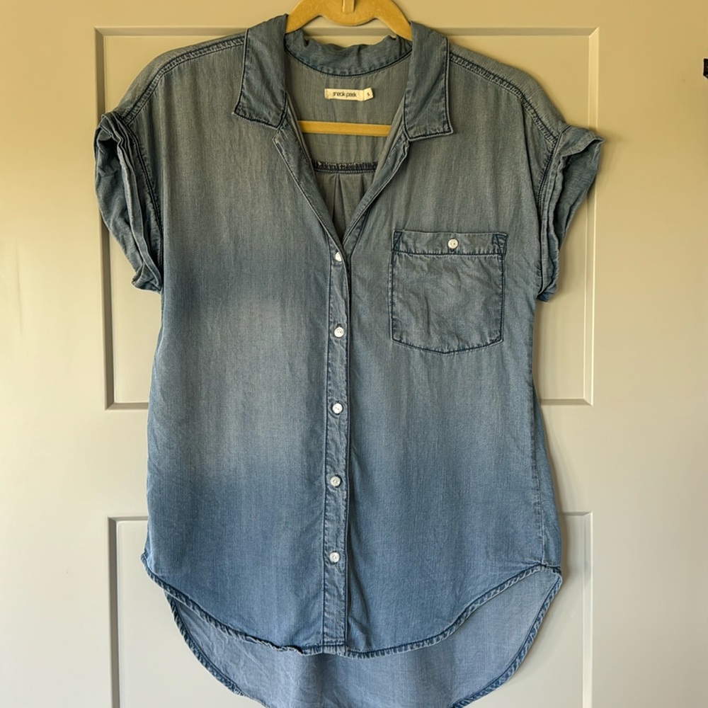 Sneak Peek chambray tencel denim short sleeve button down shirt